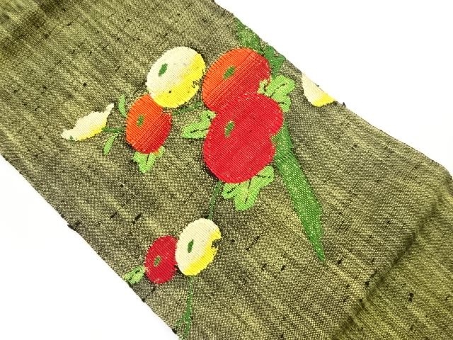 手織り真綿紬万寿菊模様織出し名古屋帯